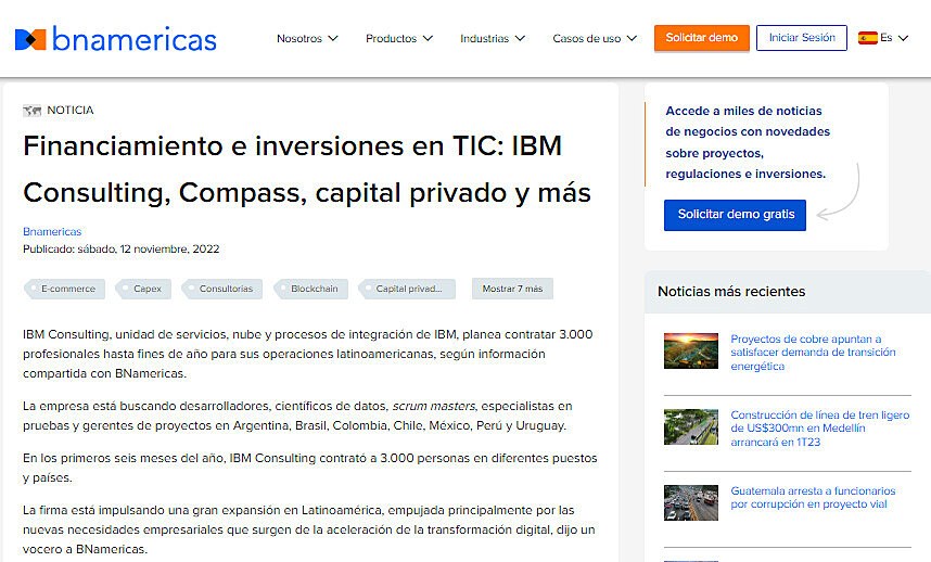Financiamiento e inversiones en TIC: IBM Consulting, Compass, capital privado y ms